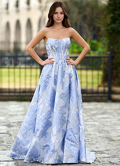 Thalia Sky Blue Enchanted Garden Lace-Up A-Line Prom Dress image1