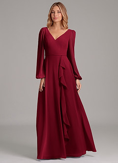 Azazie Simone Brautjungfernkleider A-Linie Langarm Chiffon Kleid Burgunderrot image5