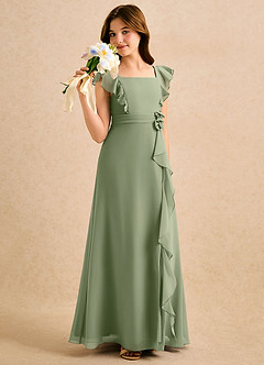 Azazie Soso Girls Formal Flower Girl Dresses Pistachio A-Line Pleated Chiffon Dress image4