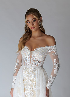 Azazie Solaris Wedding Dresses A-Line V-Neck Sequins Tulle Chapel Train Dress image5