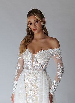 Azazie Solaris Wedding Dresses Diamond White Champagne A-Line V-Neck Sequins Tulle Dress image5