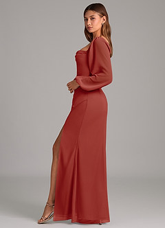 Azazie Brixley Jurken voor bruidsmeisjes Jurk van Chiffon met Zeemeermin Lange mouw Terracotta image3
