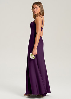 Azazie Lidia Bridesmaid Dresses Grape Mermaid Side Slit Stretch Satin Dress image7