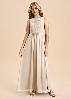 Azazie Skyla Junior White Alabaster A-Line Pleated Chiffon Dress image2