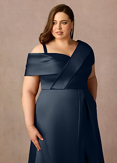Azazie Marissa Venta Final Vestido de Azul Marino Oscuro de Micado de Corte en A con Plisado image12