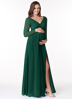 Azazie Teton Maternity Bridesmaid Dresses A-Line Long Sleeve Chiffon Floor-Length Dress image4