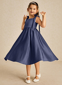 Azazie Chelsie Flower Girl Dresses Stormy A-Line Bow Matte Satin Dress image3