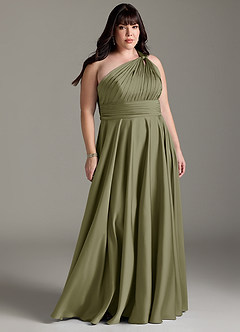 Azazie Charlize Robes de demoiselle d'honneur Robe Trapèze en Satin extensible Ue épaule Pistache image9