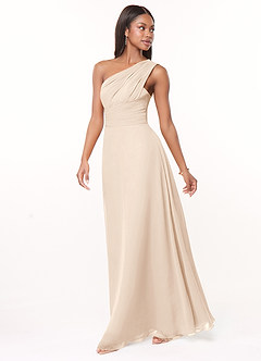 Azazie Ashley Brautjungfernkleider A-Linie Gestreift Chiffon Kleid Alabaster Weiß image4