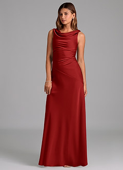 Azazie Nerine Brautjungfernkleider A-Linie Plissee Stretch-Satin Kleid Granatapfelrot image1