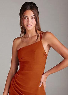Azazie Eren Bridesmaid Dresses Paprika Sheath One Shoulder Chiffon Dress image6