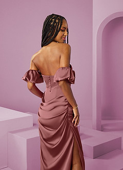 Barbie ♥ Azazie Bridesmaid Dresses Amethyst Sheath Off the Shoulder Stretch Satin Convertible Dress image8