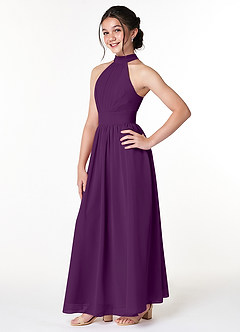 Azazie Iman Junior Grape A-Line Pleated Chiffon Dress image3