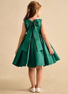 Azazie Jessie Flower Girl Dresses Emerald A-Line Bow Matte Satin Dress image1