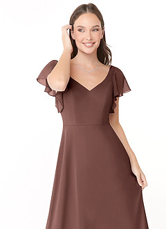 Azazie Syenna Bridesmaid Dresses Espresso A-Line Ruched Chiffon Dress image5