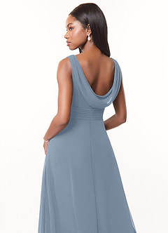 Azazie Karina Brautjungfernkleider A-Linie Plissee Chiffon Kleid Staubblau image4