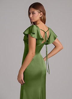 Azazie Elkie At-home Try On Dresses Emerald Mermaid Square Neckline Stretch Satin Dress image7