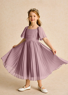 Azazie Gisele Flower Girl Dresses Dusty Rose A-Line Pleated Chiffon Dress image4