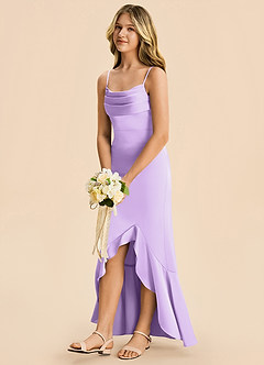 Azazie Magnolia Junior Lilac Sheath Ruched Stretch Satin Dress image5