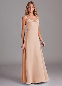 Azazie Daenerys Robes de demoiselle d'honneur Robe Trapèze en Mousseline de soie Col bénitier Rose Perle image5