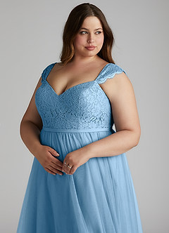 Azazie Luxi Bridesmaid Dresses Steel Blue A-Line Pleated Tulle Dress image7