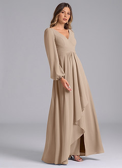 Azazie Liah Vestidos de damas de honor Vestido de Gris Pardo de Gasa de Corte en A con Manga larga image5