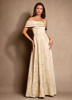 Azazie New Britain Mother of the Bride Dresses Vintage Champagne A-Line Pleated Jacquard Dress image2