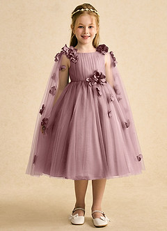 Azazie Staria Abiti da Ragazza di Fiori Abito Principessa in Tulle Increspato Rosa Polverosa image6