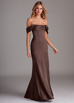 Azazie Saige Bridesmaid Dresses Ganache Sheath Off the Shoulder Stretch Satin Dress image6