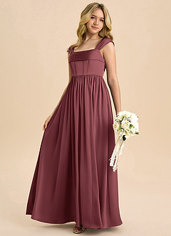 Azazie Hattie Junior Merlot A-Line Pleated Stretch Satin Dress image6