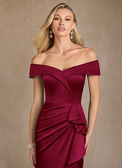 Azazie Laredo Kleider für die Brautmutter Meerjungfrau-Linie Schulterfrei Stretch-Satin Kleid Burgunderrot image6