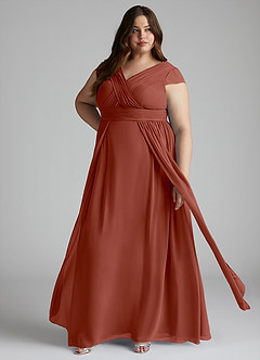 Azazie Organa Robes de demoiselle d'honneur Robe Trapèze en Mousseline de soie Plissée Auburn image7
