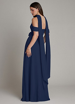 Azazie Ezria Bridesmaid Dresses Dark Navy A-Line Off the Shoulder Chiffon Dress image2