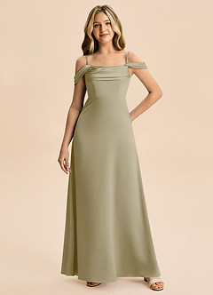 Azazie Lettie Junior A-Linie Schulterfrei Stretch-Satin Kleid Moosgrün image4