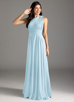 Azazie Charlize Bridesmaid Dresses Sky Blue A-Line One Shoulder Stretch Satin Dress image1