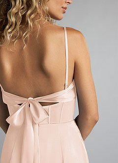 Azazie Mai Bridesmaid Dresses Blushing Pink Sheath Pleated Stretch Satin Dress image5