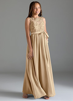 Azazie Elly Junior Champagne A-Line Lace Chiffon Dress image4