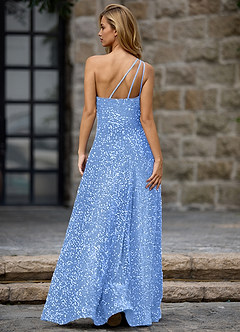 Opulent 스카이 블루 벨벳 스팽글 프롬 드레스 image2