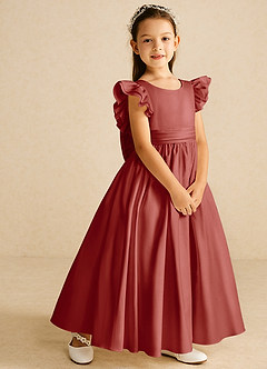 Azazie Piglette Flower Girl Dresses Terracotta A-Line Bow Matte Satin Dress image5