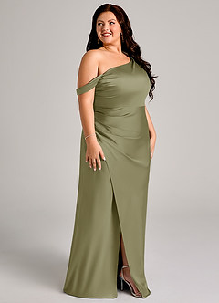 Azazie Madelyn Bridesmaid Dresses Pistachio Mermaid One Shoulder Stretch Satin Convertible Dress image12