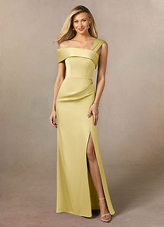 Azazie Laramie Mother of the Bride Dresses Lemon Sorbet Mermaid Pleated Stretch Satin Dress image1