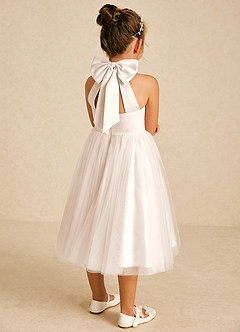 Azazie Dora Blumenmädchenkleider A-Linie Schleifen Tüll Kleid Alabaster Weiß image1