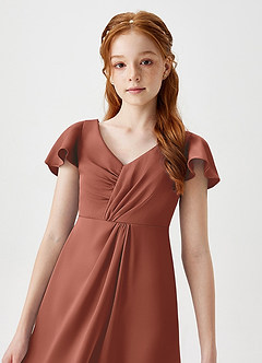 Azazie Soren Junior Abito A-Line in Raso Elasticizzato Increspato Auburn image3