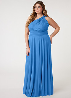 Azazie Charlize Vestidos de madrinha de casamento Vestir Gaio Azul de Malha de Linha A com Um ombro image8