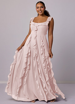 Barbie ♥ Azazie Bridesmaid Dresses Blushing Pink A-Line with Pockets Chiffon Dress image10
