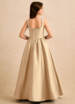Azazie Enid Girls Formal Flower Girl Dresses Champagne A-Line Beaded Stretch Satin Dress image2