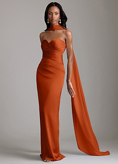 Azazie Sonora Vestidos de damas de honor Vestido de Naranja Quemada de Satén Elástico de Corte Recto con Sin tirantes image10