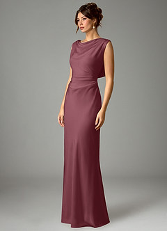 Azazie Kieryn Bridesmaid Dresses Desert Rose Mermaid Pleated Stretch Satin Dress image3