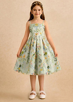 Azazie Meadow Girls Formal Final Sale Dusty Sage A-Line Pleated Lace Dress image5