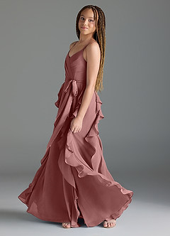 Azazie Peyton Junior Desert Rose A-Line V-Neck Cascading Ruffles Chiffon Dress image4